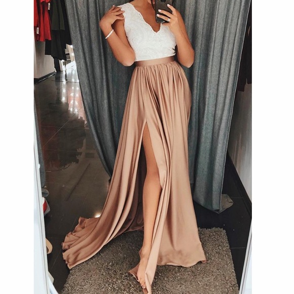 lace top silk bottom dress